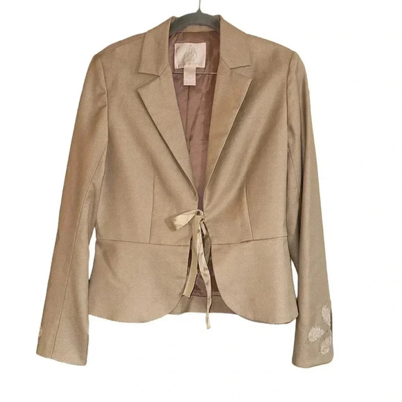 Rebecca Taylor Tan Tie Front Wool Blend Blazer Size 10 - Picture 1 of 10